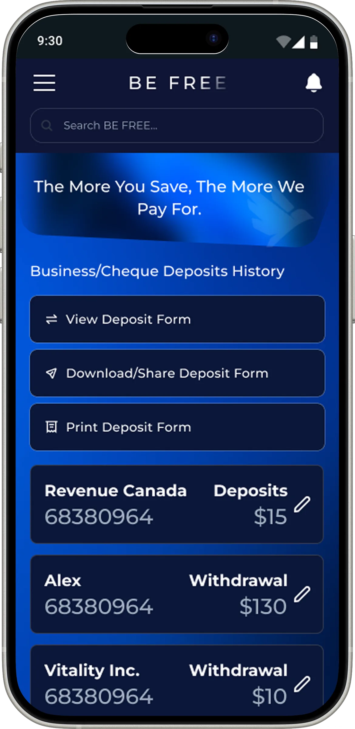 Bills and statements screen